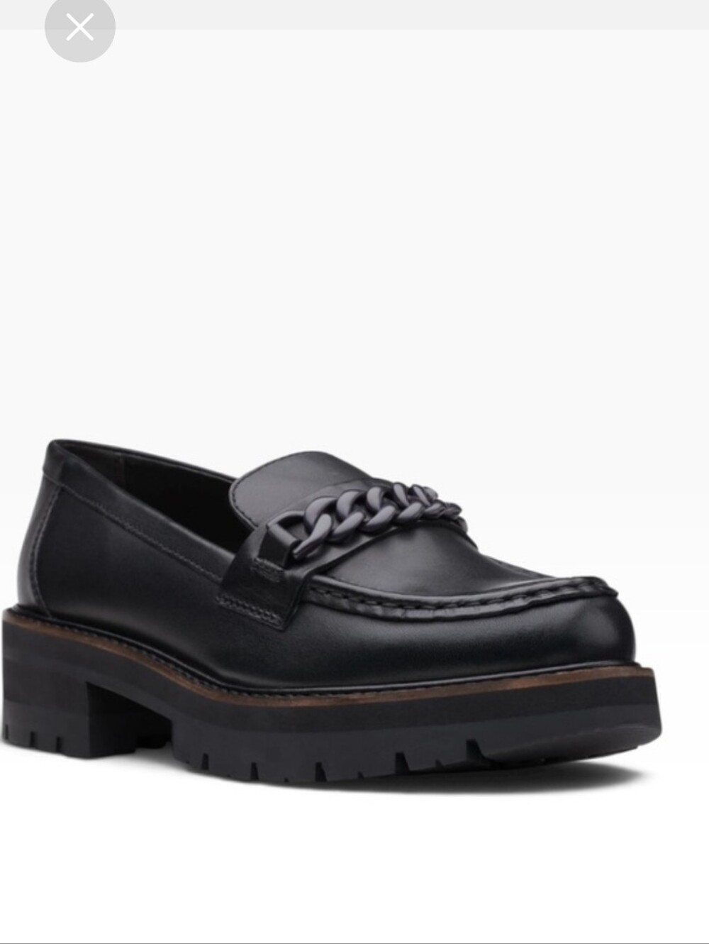 Clarks Black Leather Chain-Trim Lug Sole Loafer